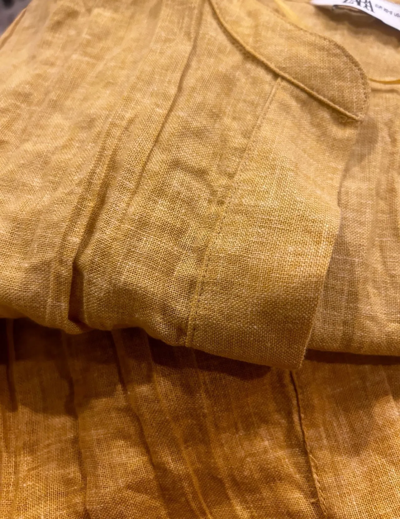 ZARA NWT Mustard yellow PLEATED LINEN BLEND TUNIC DRESS ZW COLLECTION - Image 8