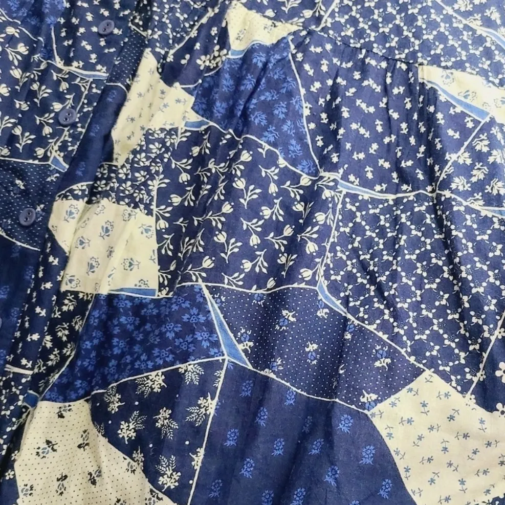 April Cornell Prairie Calico Faux Patchwork Midi Dress Size Xl Blue - Image 8