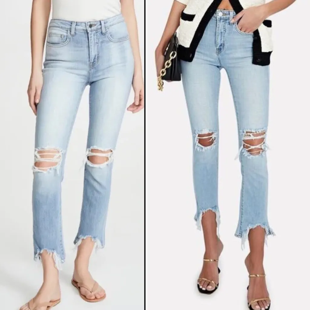 L’AGENCE High Line Distressed Skinny Jeans Classic Braise Chewed Hem Light Wash - Image 2