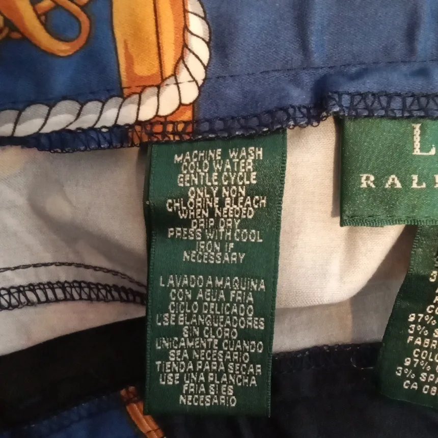 Ralph Lauren Nautical Blue Pants Vintage Sailing Flag Print Equestrian Womens 12 - Image 7