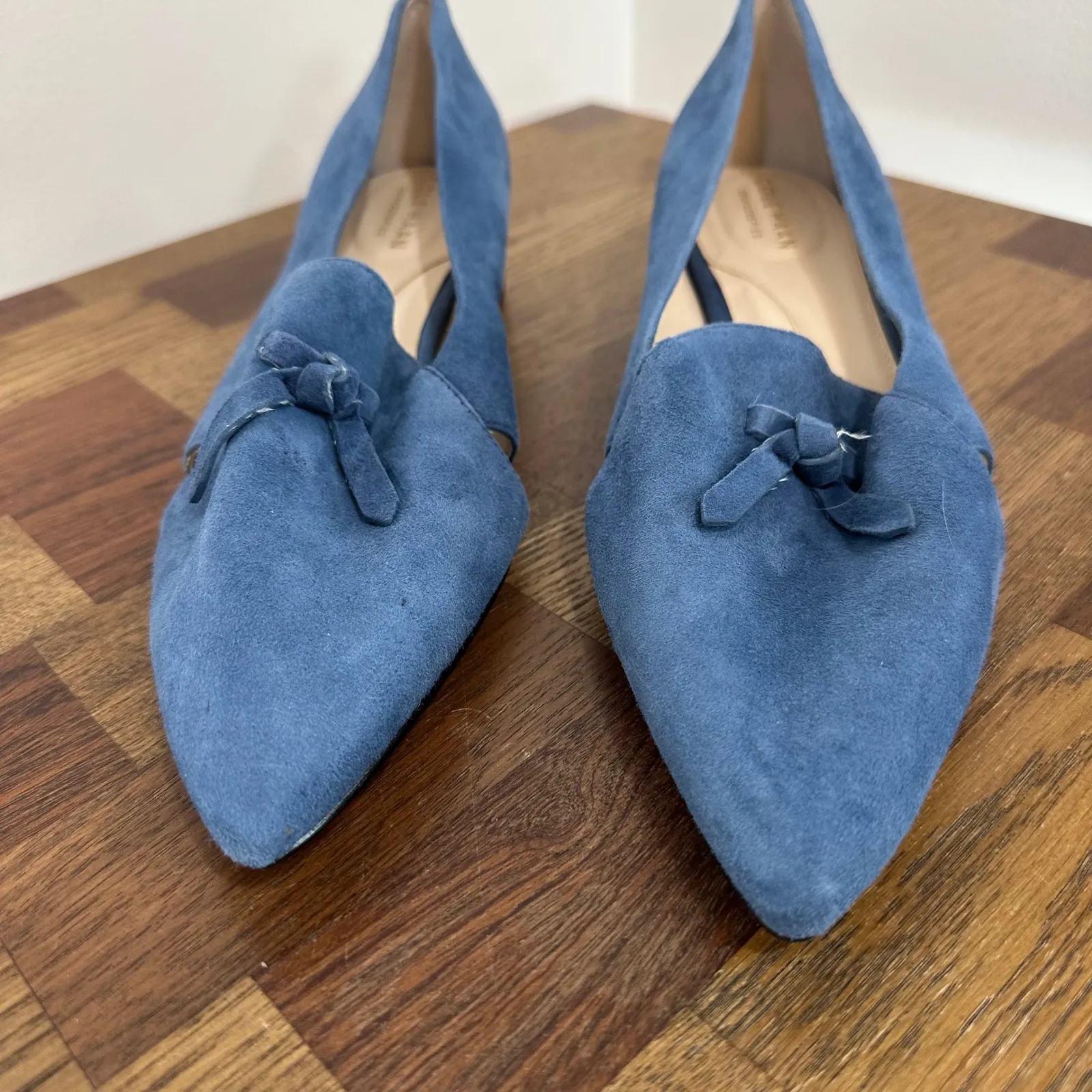 Cole Haan Womens Viola Skimmer Shoe 8 Blue Suede Point Toe Heel Loafer Flat - Image 4