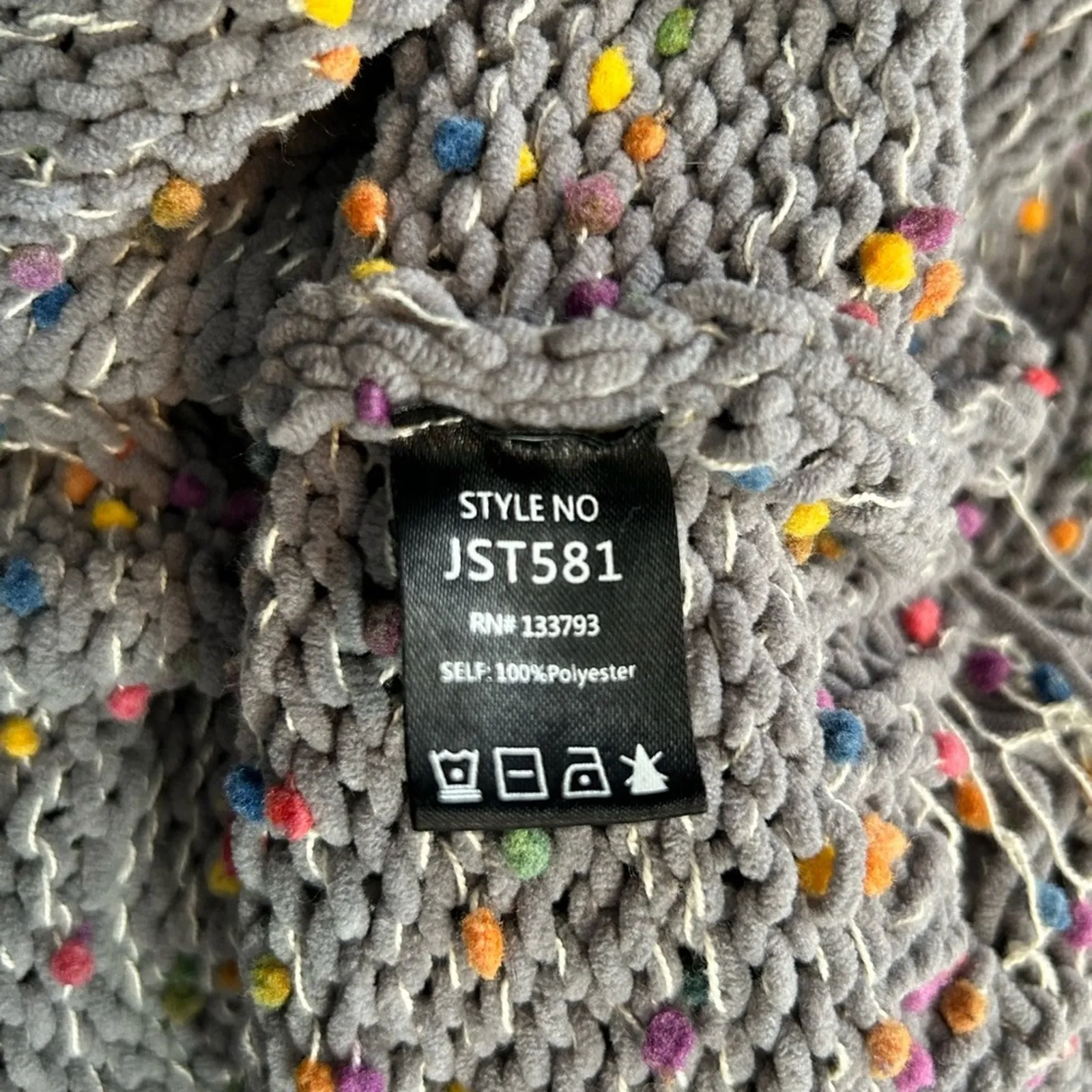 POL Distressed Sweater Small | Gray Ripped Sweater with Rainbow Confetti Detail - Image 12