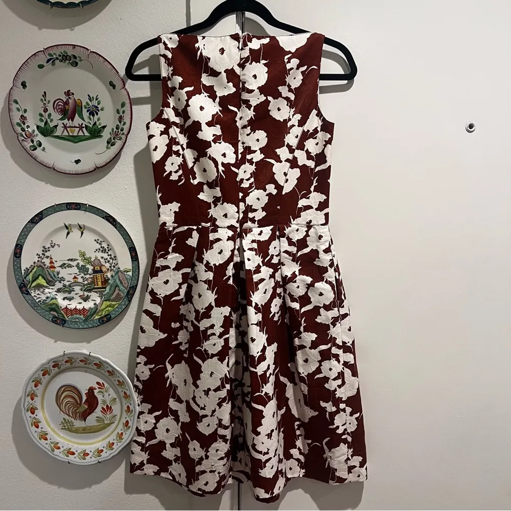 Oscar de la Renta Floral Mini Dress Brown and White - Image 3