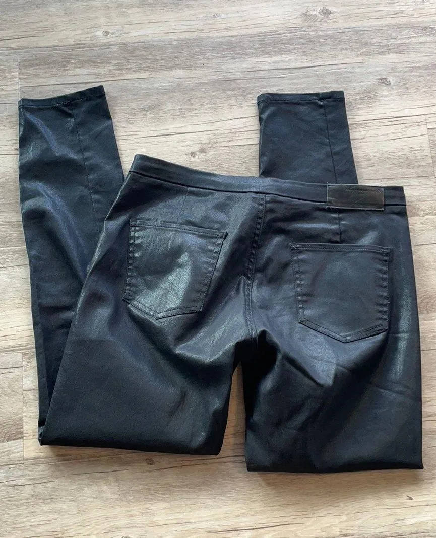 French Connection Black Faux Leather Coated Shiny Skinny Pants - Image 7