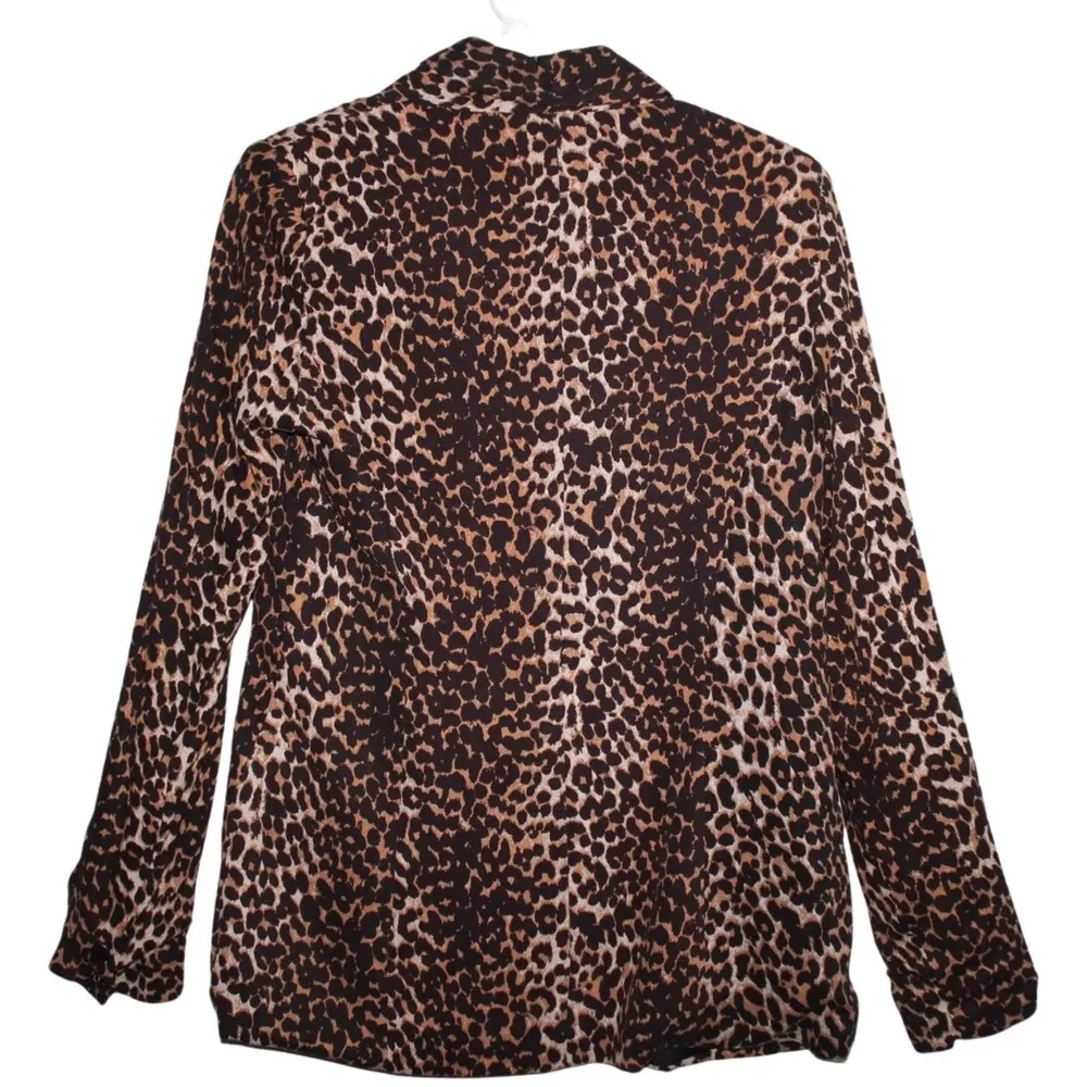Womens Rachel Zoe Brown Black Cheetah Long Sleeve Blazer Suit Coat Jacket XS NWT - Image 2