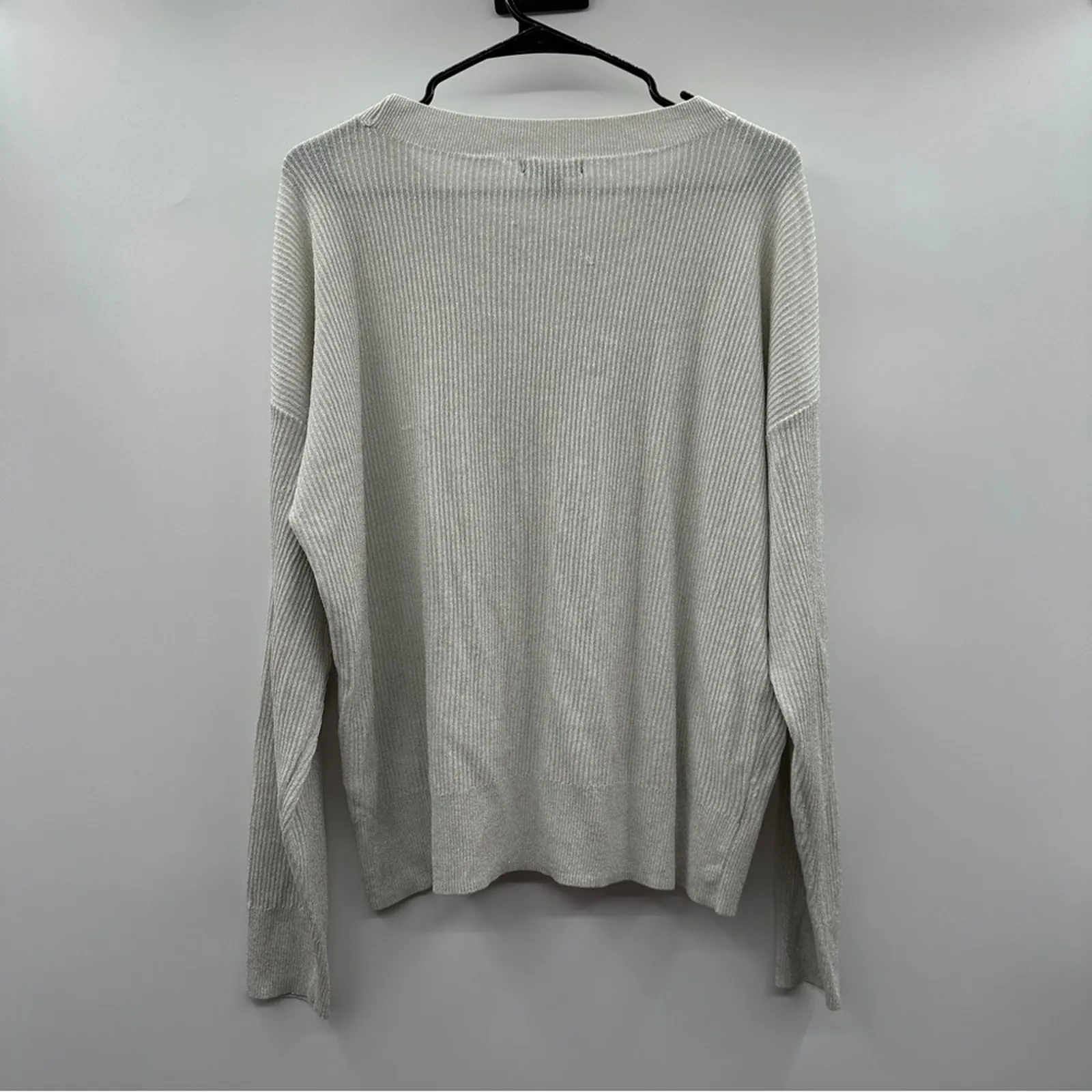 Alfani Gray Silver‎ Sequin Knit Ribbed Long Sleeve Pullover Sweater Size L - Image 4