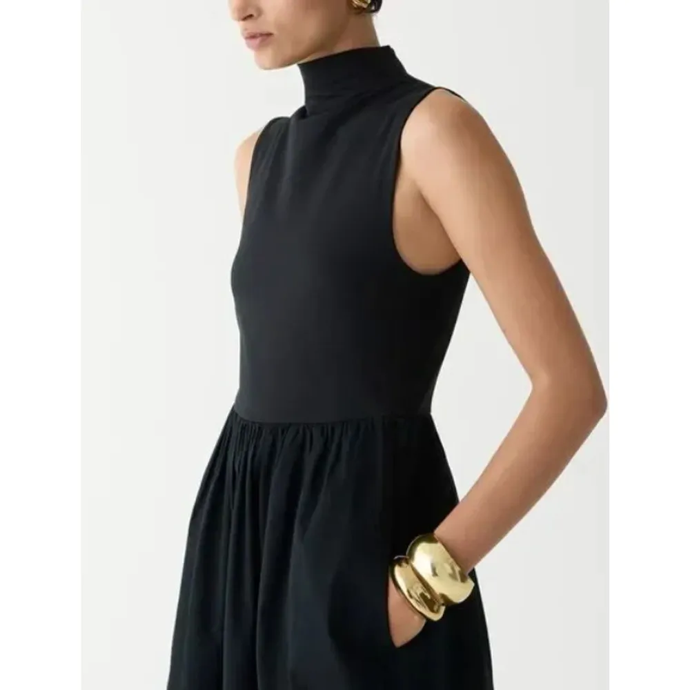 J.Crew Fitted Knit Mockneck Dress with Poplin Skirt Mixty Black Size Medium NWT - Image 4