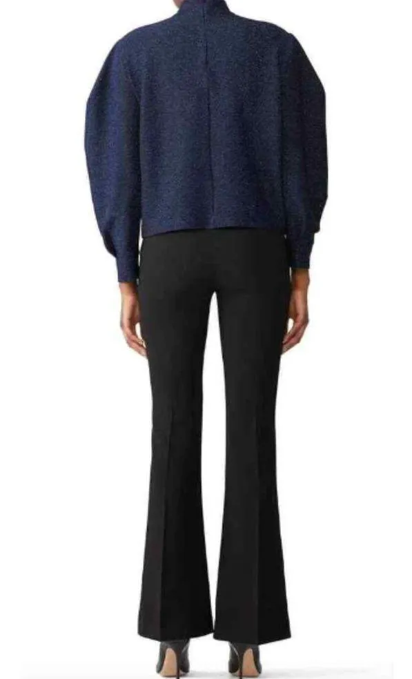 PatBO Lurex Super Puff Sleeve Top Navy Glitter Size Small Turtleneck Blue - Image 3