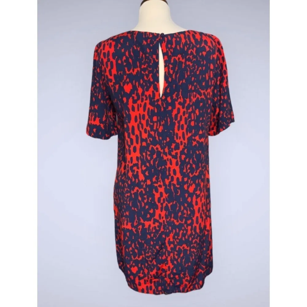 ASOS Red & Blue Abstract Print Boat Neck Short Sleeve Shift Casual Work Dress 10 - Image 3