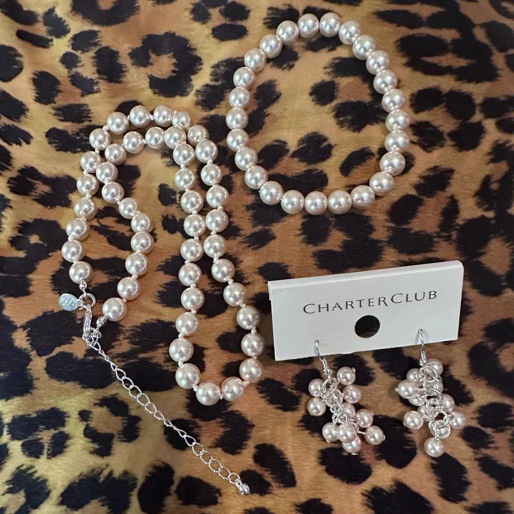 Vintage Joan Rivers Pearl Necklace & Bracelet + Charter Club Cluster Earring Pink - Image 3