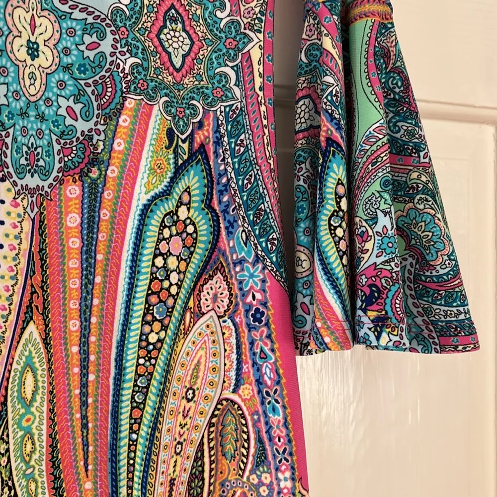 Tommy Hilfiger Paisley Print Bell Sleeve Colorful Dress Size 6 Bright Resortwear - Image 7