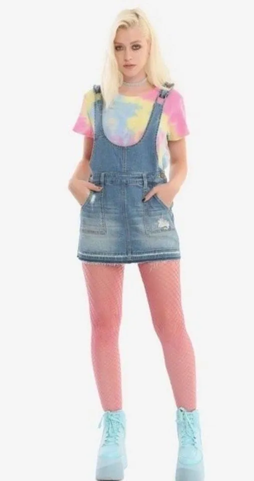 Hot Topic Distressed Denim Skirt Overall Jumper Skirtall Size Small NWT - Image 2