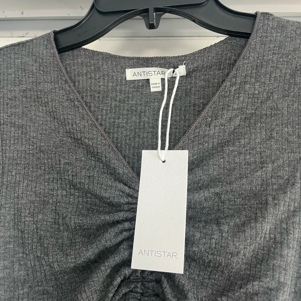 ANTISTAR ruched drawstring top lettuce trim ribbed - Image 2