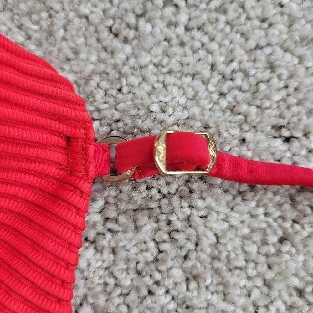 Hollister Womens Bikini Top Small Red Ribbed Square Neck Spaghetti Strap Bandeau - Image 10