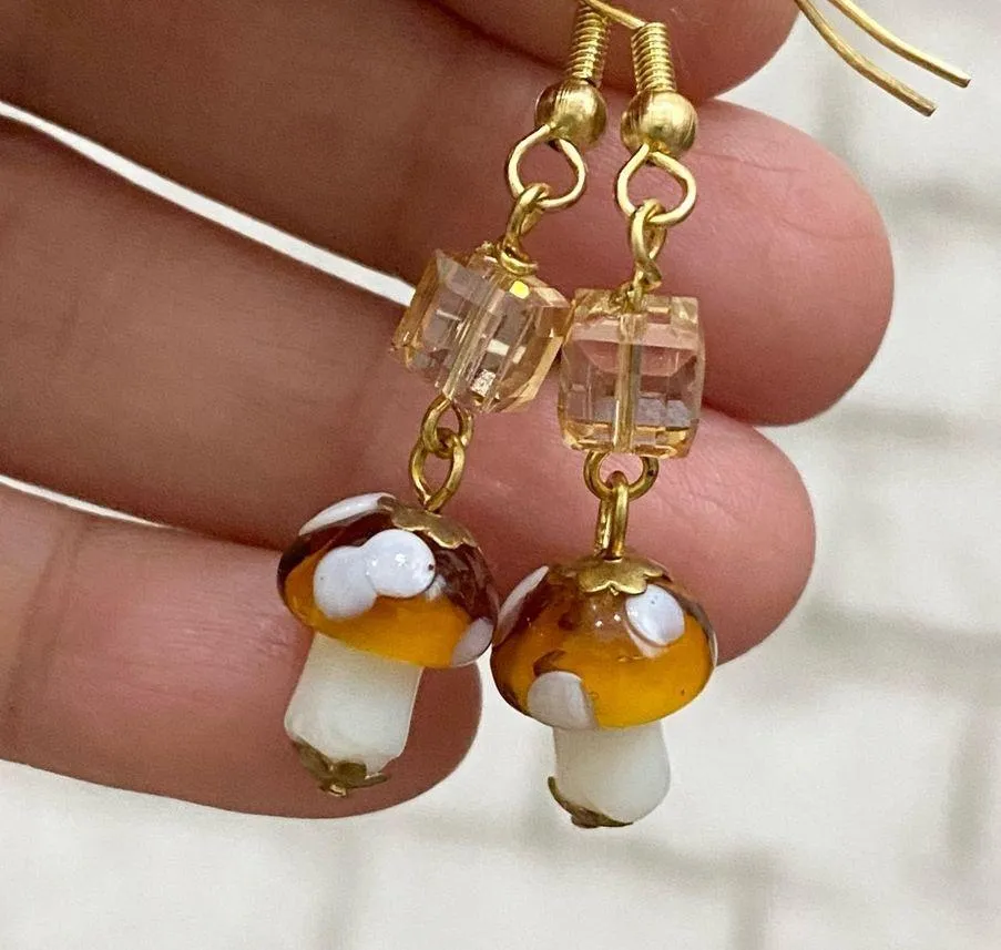 Handmade Mushroom Lampwork Beads Drop Earrings - Image 5