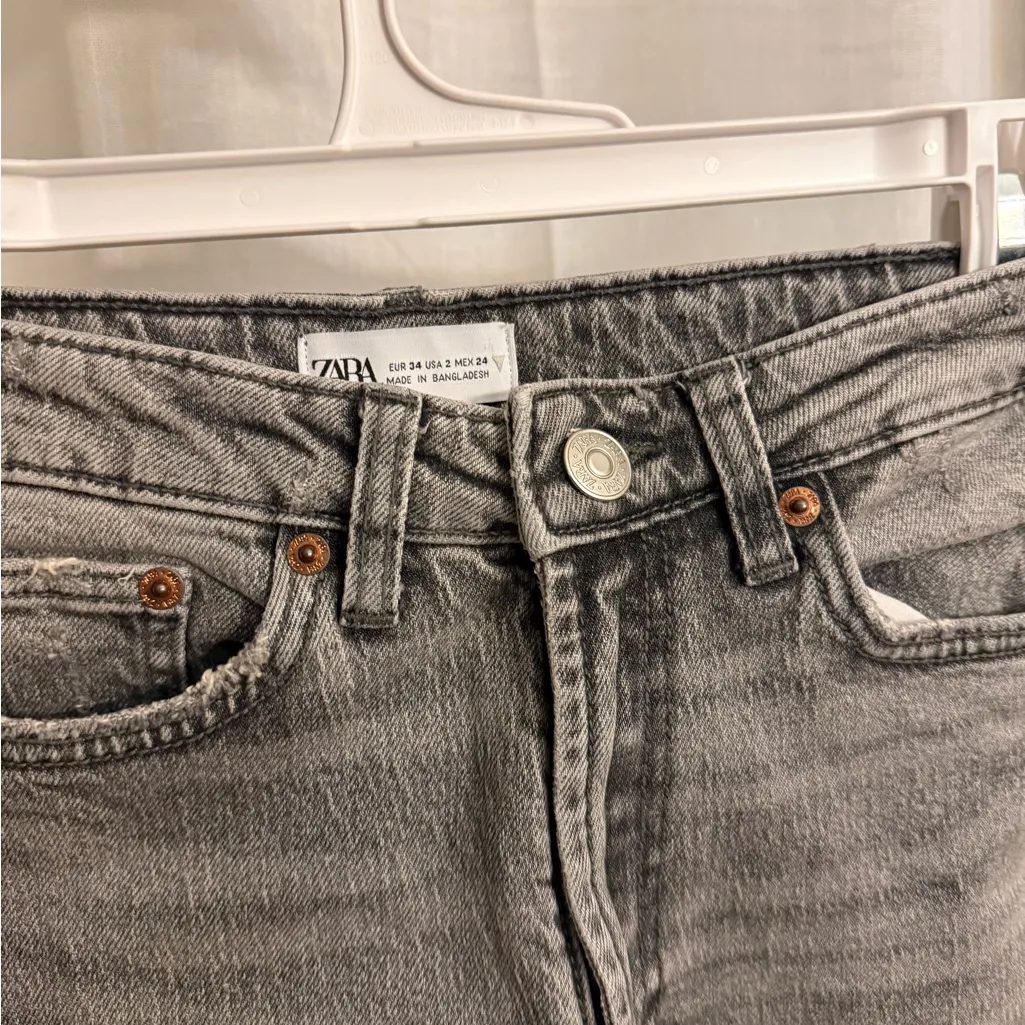 ZARA TRF Stove Pipe Black Grey Wash High Waisted Straight Leg Jeans Size 2 - Image 5