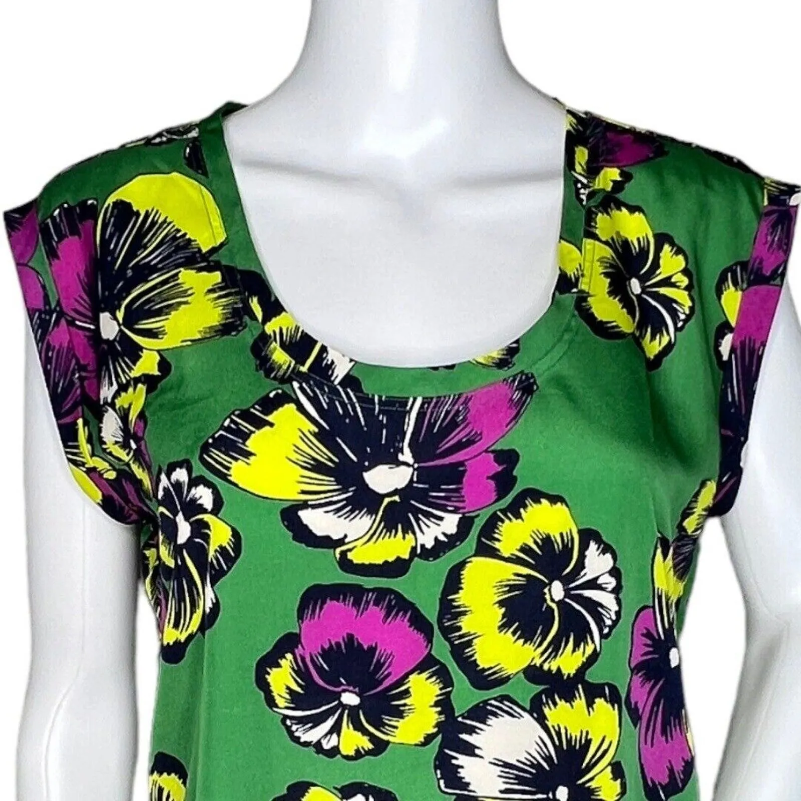 J Crew‎ Blouse Womens 4 Green Purple Floral Printed Drapey Scoop Neck Colorful - Image 5