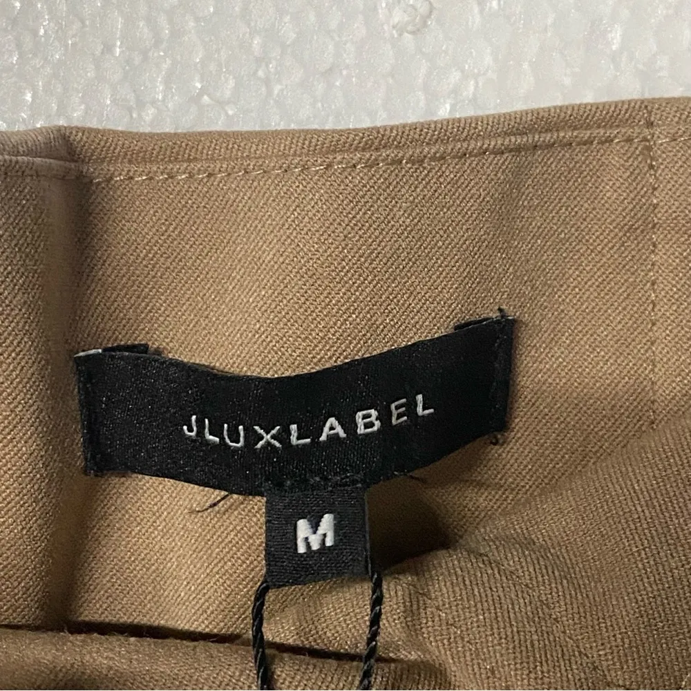 JLUXLABEL Pants Women M High Waisted Tan Wide Leg Trousers Zip Back Business - Image 3