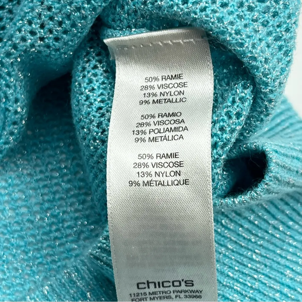Chico’s Turquoise Blue Mesh Sweater Vanity Size 1 US Medium / 8 Short‎ Sleeve - Image 5