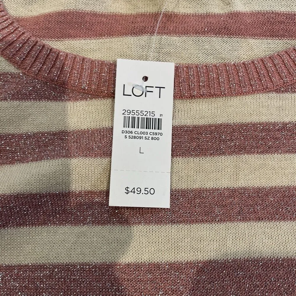 Loft women's L cream/pink striped knit long sleeve glitter sweater NWT - Image 7