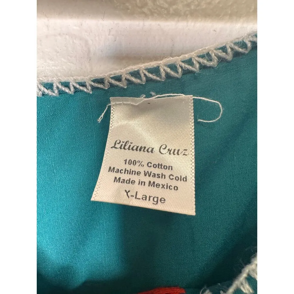 Liliana Cruz Mexico Women Embroidery Size Large Black Casual Tunic Top Shirt Green - Image 4