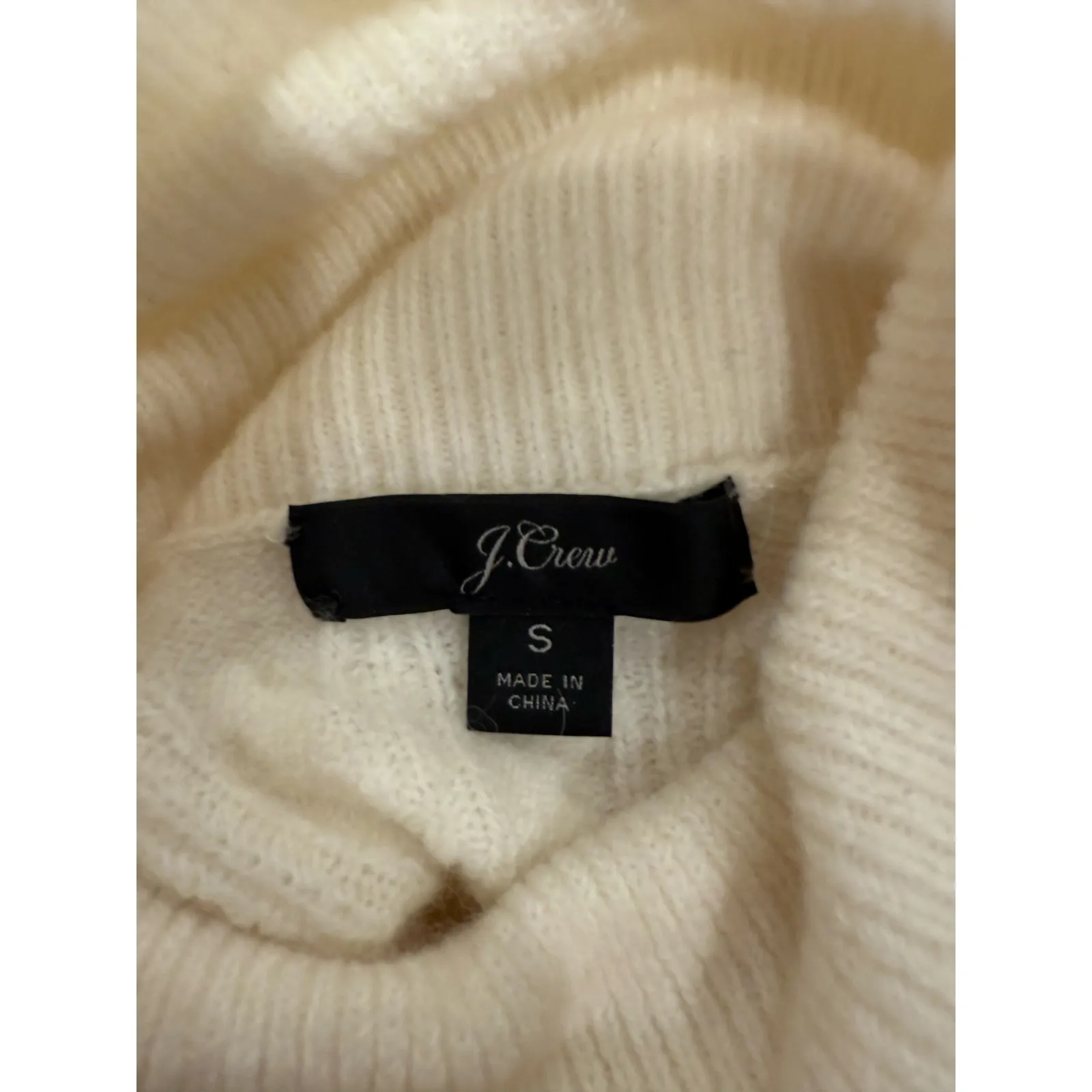J.Crew Sweater Womens Small Cream Wool Alpaca Cable Knit Ruffle Front Turtleneck - Image 8