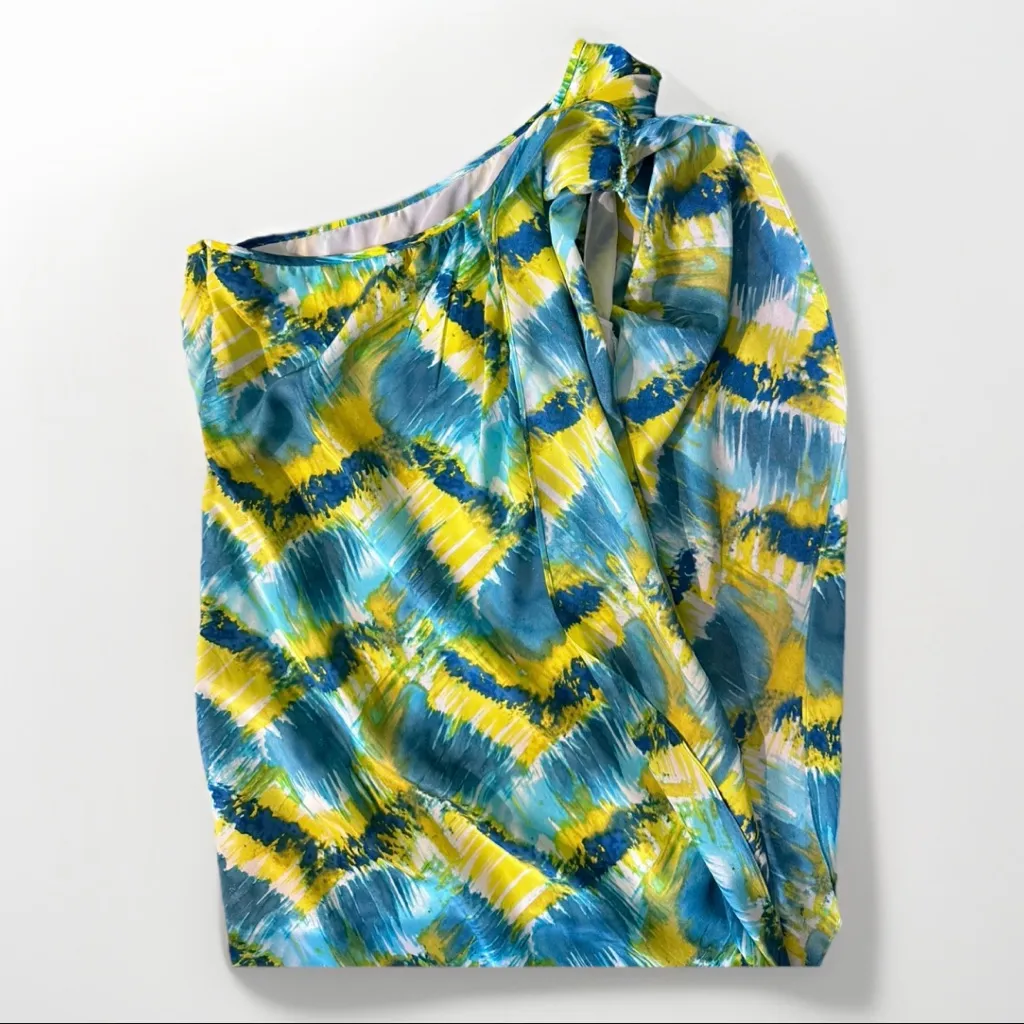 TRINA TURK Silk Dress One Shoulder Size 0 Abstract dopamine Joyful‎ Resort - Image 10