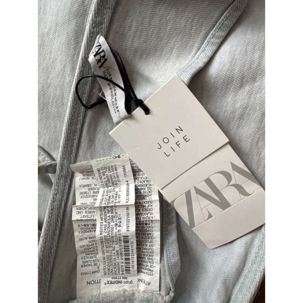 NWT Zara blue denim bandana crop top spaghetti straps zip side close medium - Image 12
