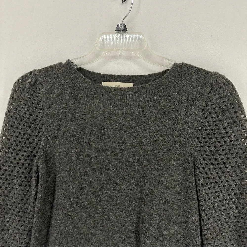 Loft Long Hole Sleeve Crewneck Pullover Sweater XS Gray - Image 2