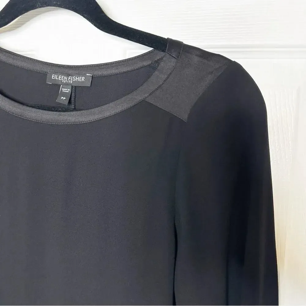 EILEEN FISHER 100%‎ Silk Crepe Georgette Long Sleeve Tunic/Dress Size PP (2-4P) - Image 6