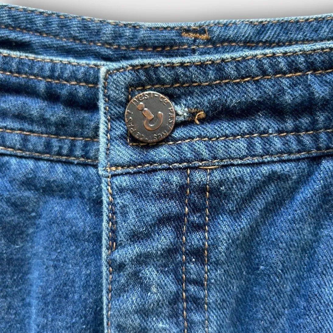 Vintage N' Est Ce Pas Denim Jean Midi Skirt Western Size 13/14 French Boho Retro Blue - Image 7