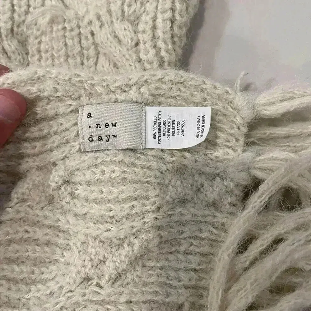 A New Day Cable Knit Chunky Cream Color Scarf w/ Fringe Textured Style Cozycore - Image 4