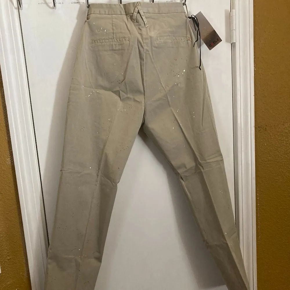 Cycle of Italy women's size 25 red white black paint splatter pleated crop khaki Tan - Image 4