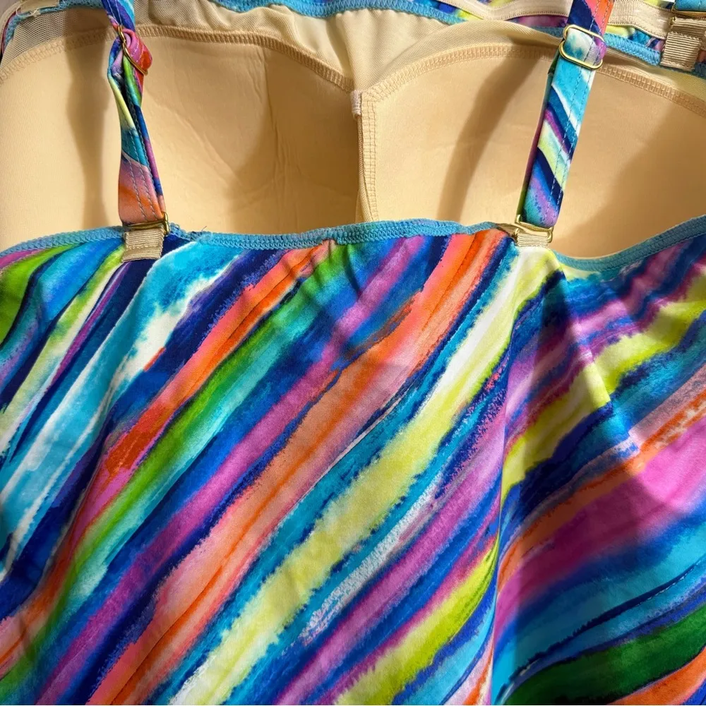 Swimsuit for all Colorful Striped Tankini Top Size 20‎ Blue - Image 4