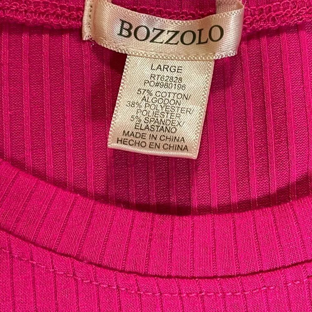 Bozzolo  | Pink Ribbed Crewneck Cropped Tee | Large - Image 3
