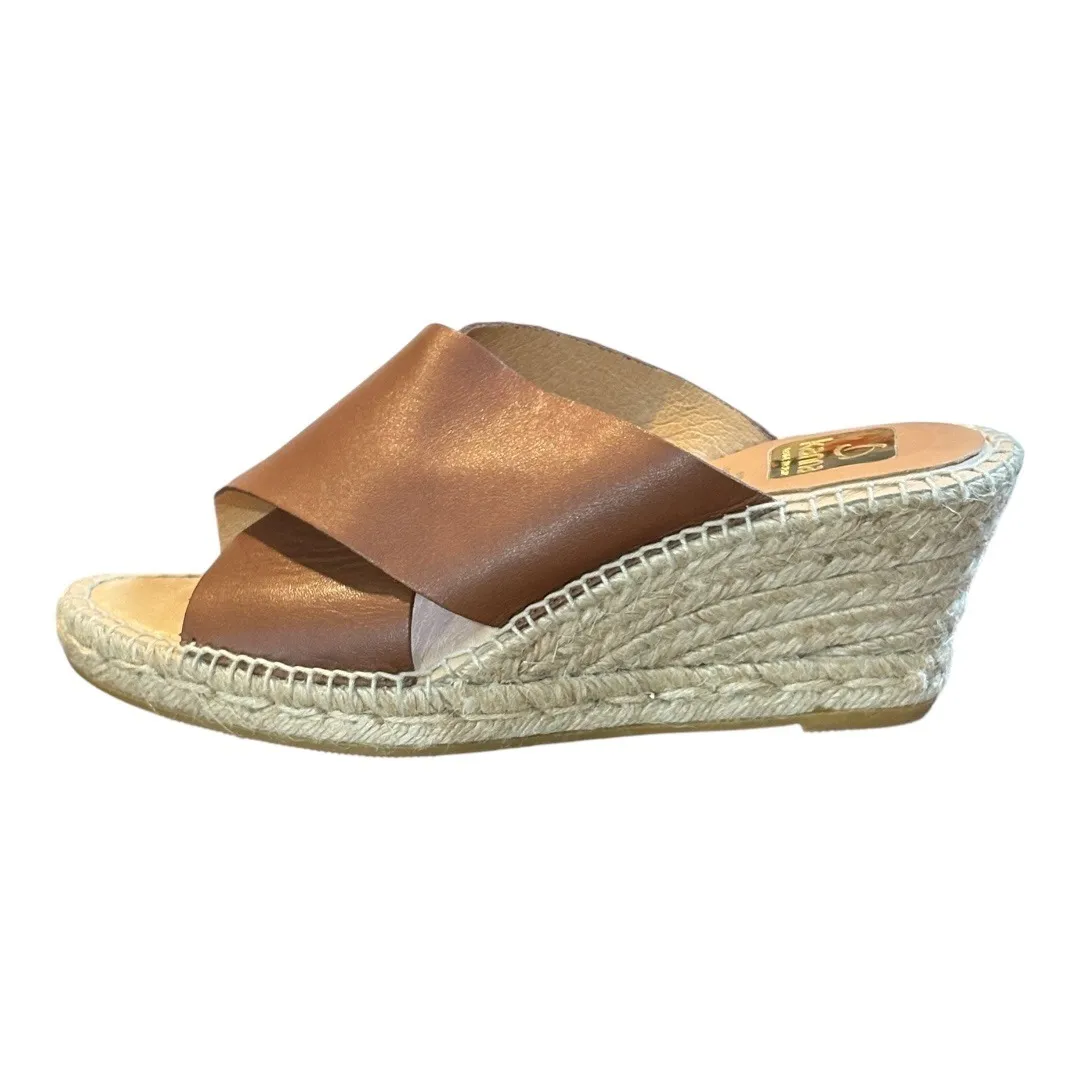 Kanna Leather Espadrille Wedge Sandals Brown Criss Cross Slides‎ Women Size 8 - Image 2