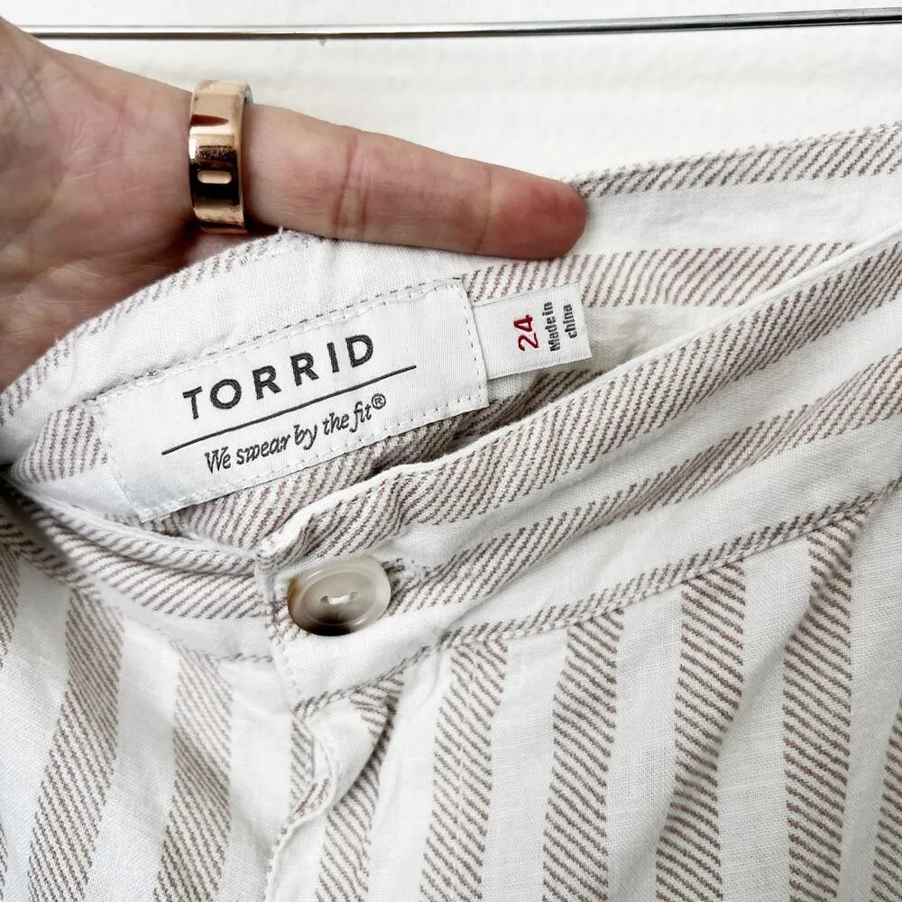[Torrid] Tan Cream Linen Blend Striped Wide Leg Pants High Rise Casual Size 24 - Image 10