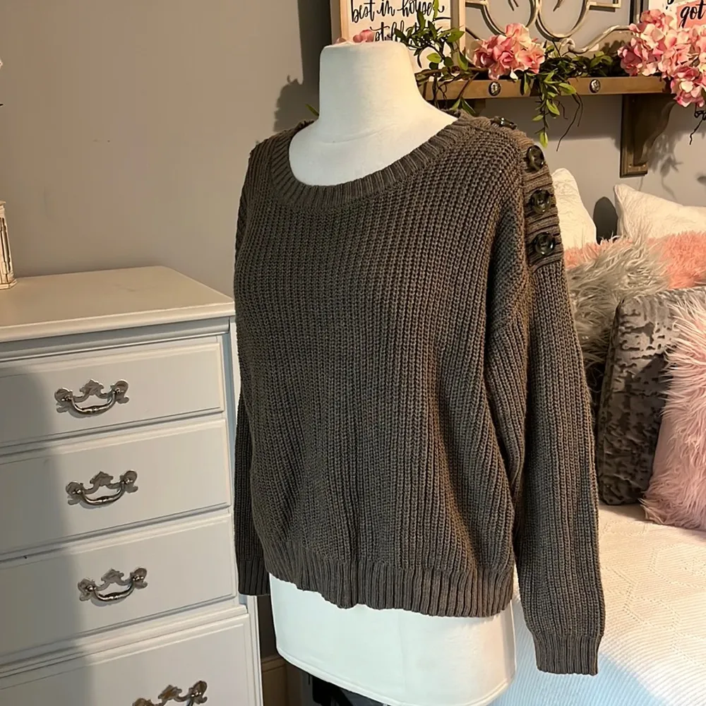 Pink Rose Brown Acrylic Sweater Cropped Crewneck Comfy Womens Medium - Image 4