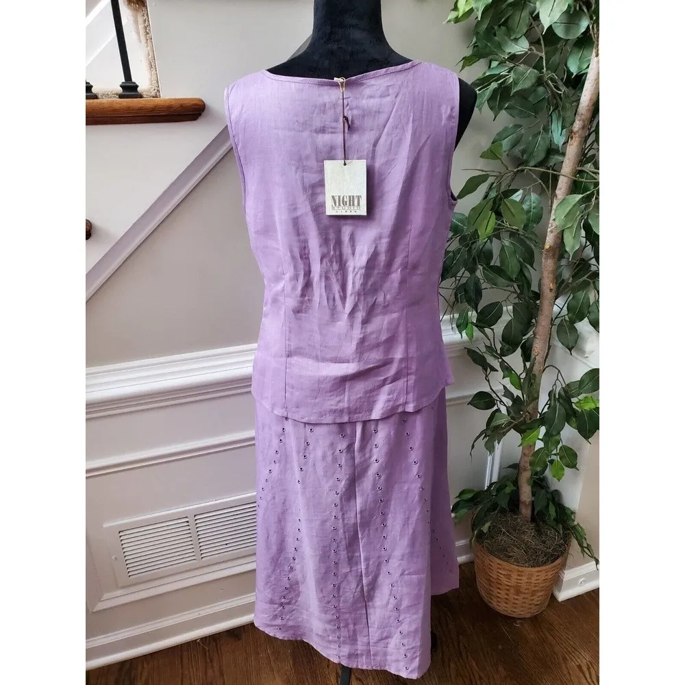 Night Studio Women's Purple Linen Round Neck Top & Long Skirt 2 Piece Suit 10 - Image 7