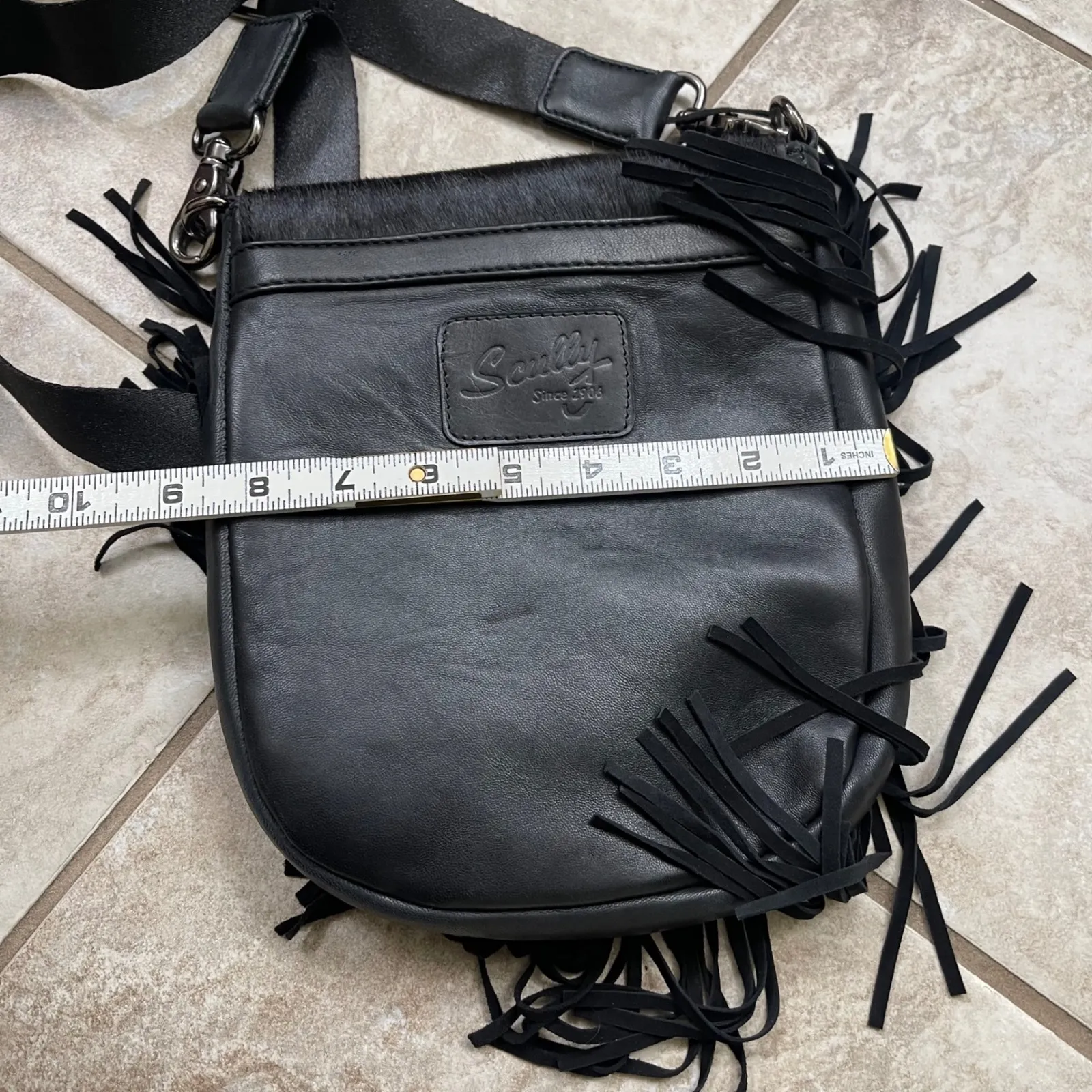 Scully Black Leather Cowhide Fringe INDIA Crossbody Shoulder Bag Boho Western - Image 8
