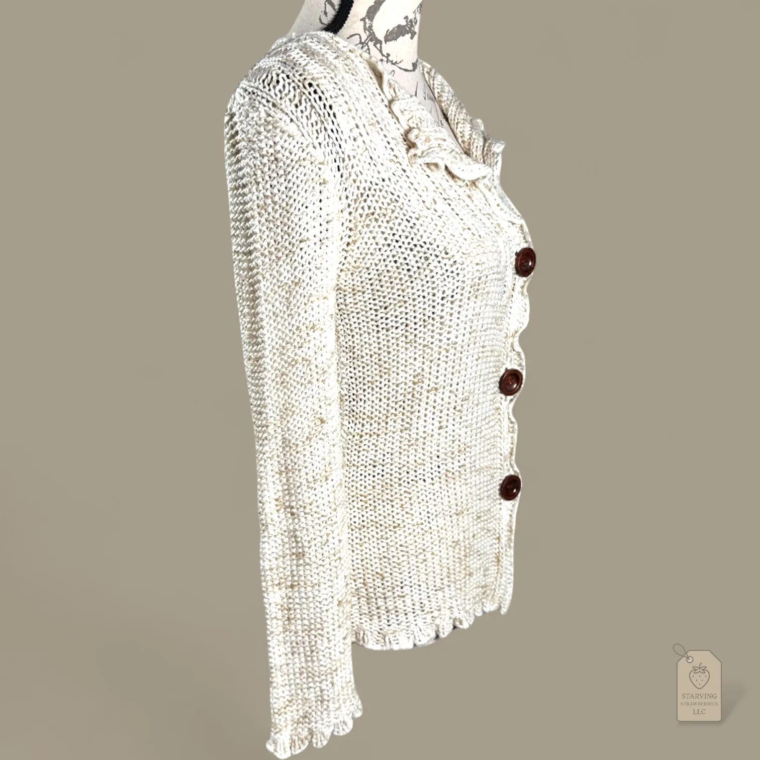 BCBGMAXAZRIA Cream Button Down Knit Sweater Cardigan - Image 3