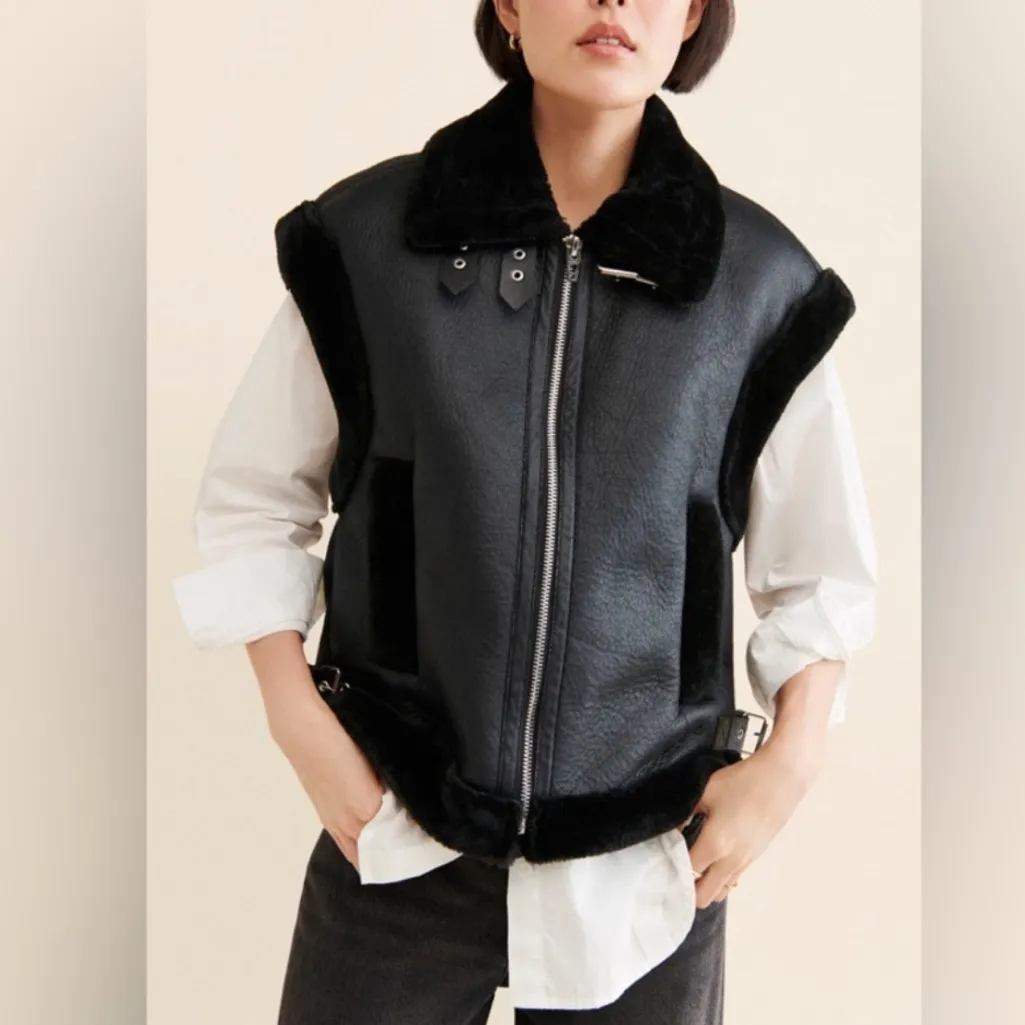 3636. Blank NYC Sherpa and Leather Oversized Vest in Night Watch Sz M - Image 9