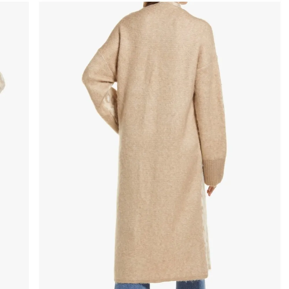 Topshop Brushed Animal Print Maxi Cardigan Sweater Stone - Image 3