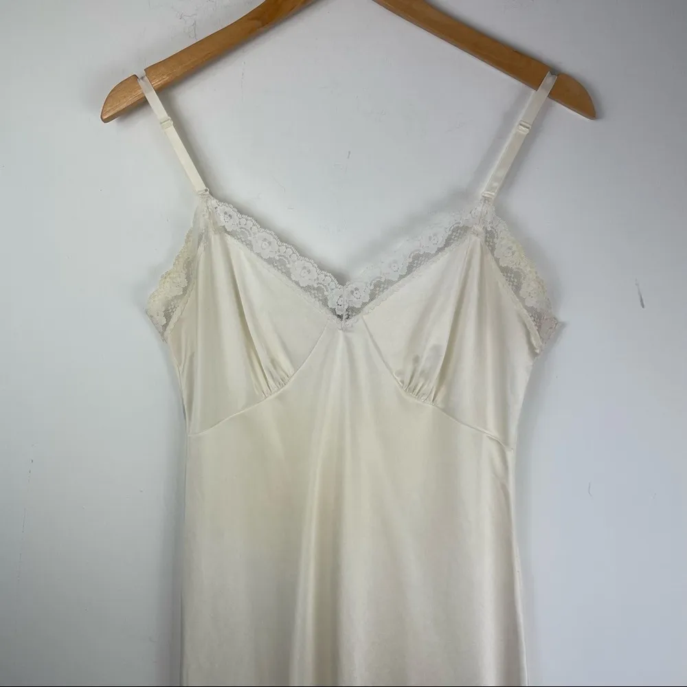 Vintage Ashley Taylor Lace Trim Lingerie Slip Dress Sz 34 / Medium Ivory White - Image 3