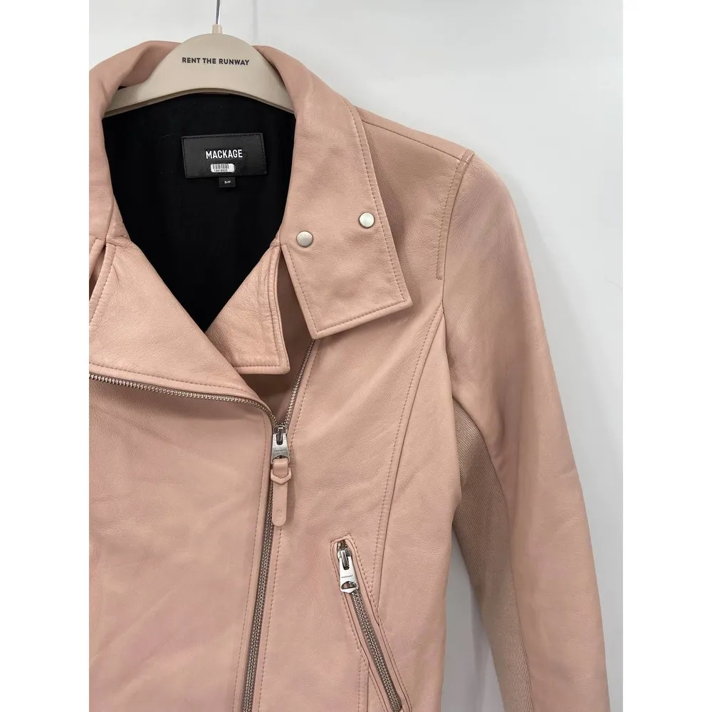 Mackage Sandy Pink Genuine Leather Asymmetric Zip Moto Jacket Size Small - Image 58