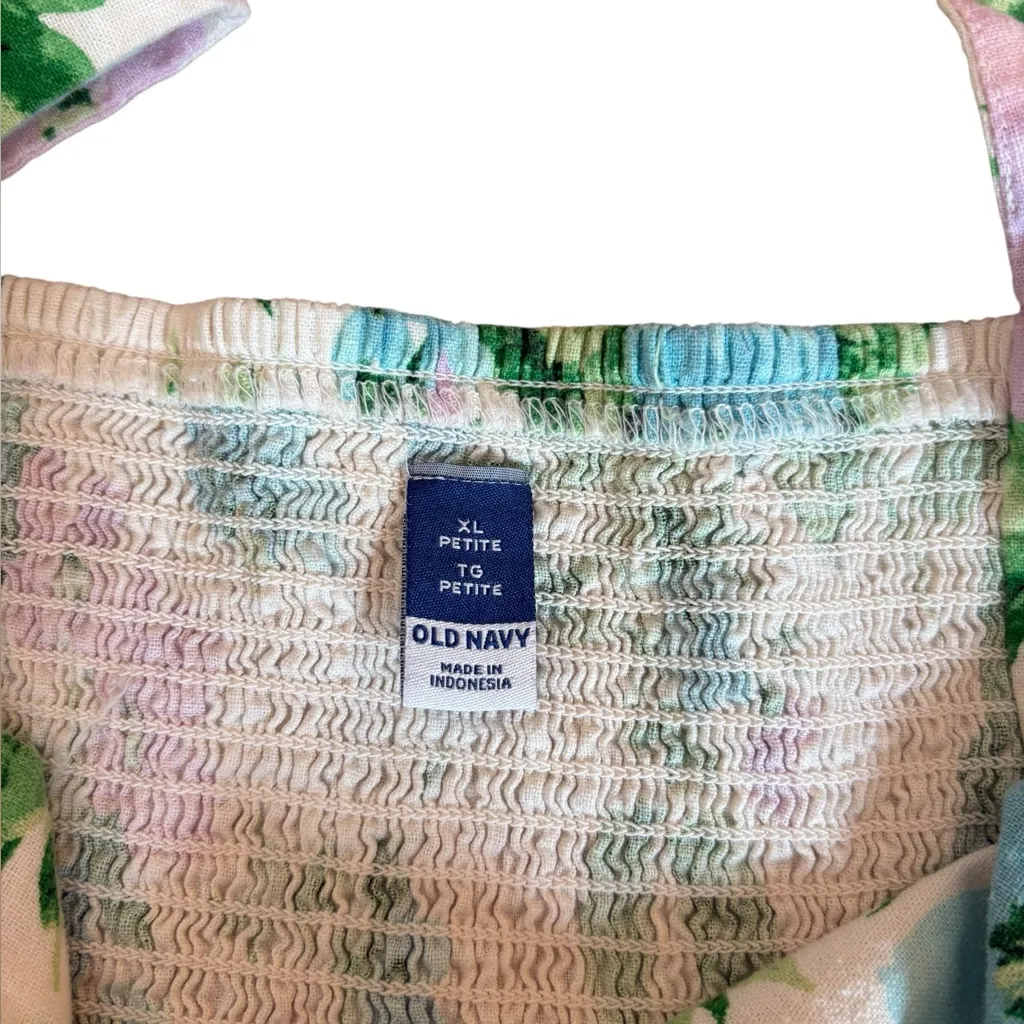 Old Navy Fit & Flare Linen Blend Midi Dress Smocked Floral Womens XL Petite - Image 6