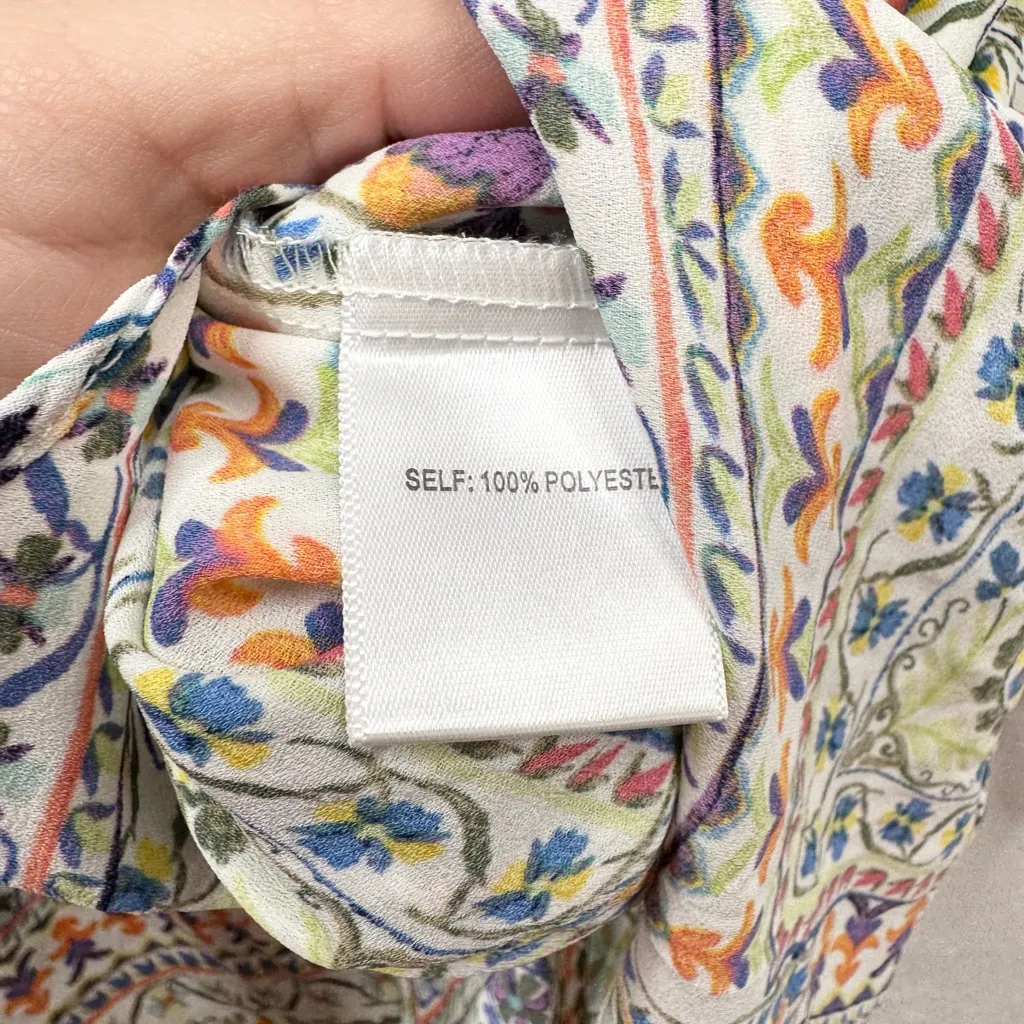 Rose + Olive Blouse Womens XL Multicolor Italian Tile Mosaic Button Front - Image 9