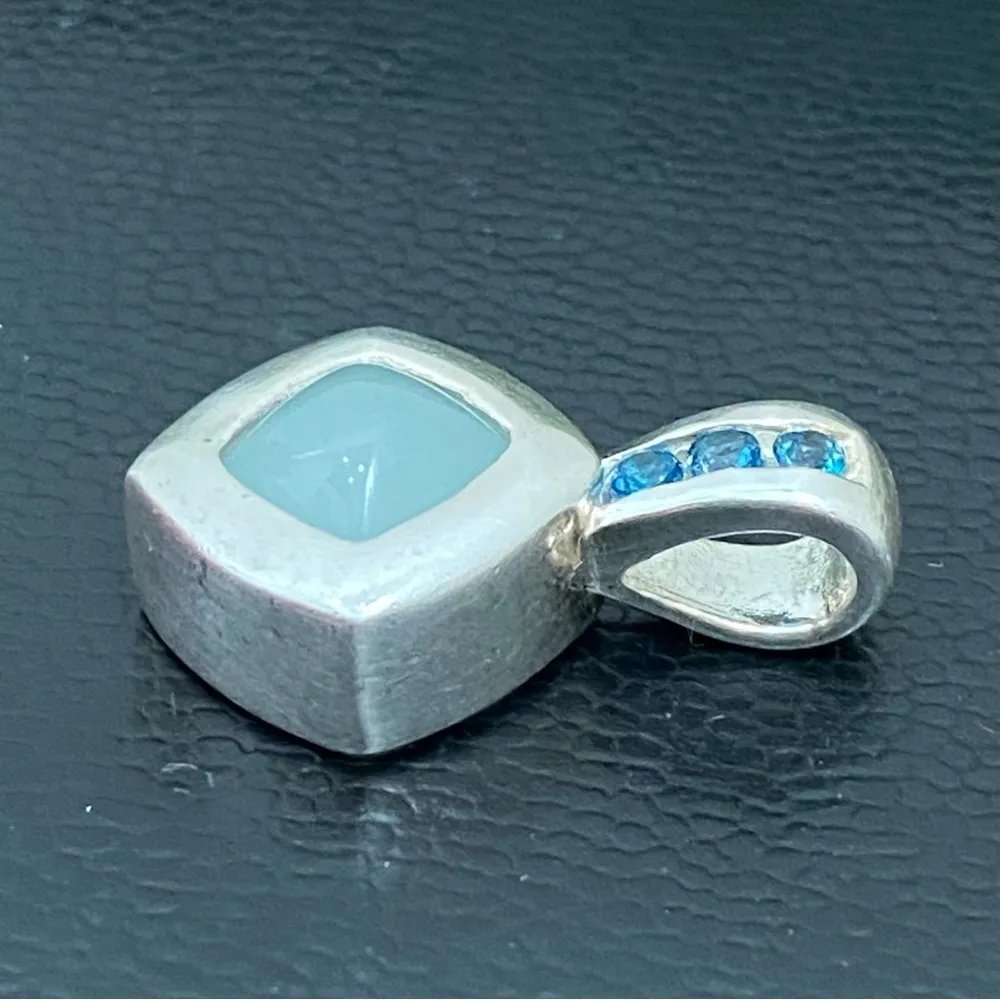 Vintage 925 Signed Blue Topaz Aquamarine Natural Gemstone Pendant 5.6g - Image 11