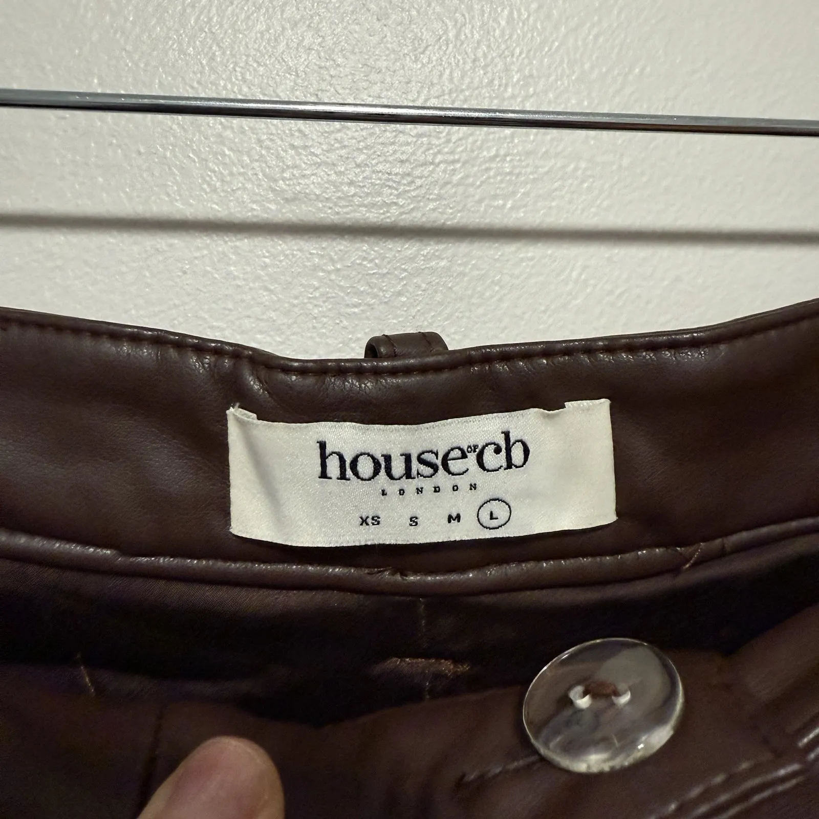 House of CB Inaya Chocolate Brown Stretch Vegan Leather Trousers Size Large - Image 6