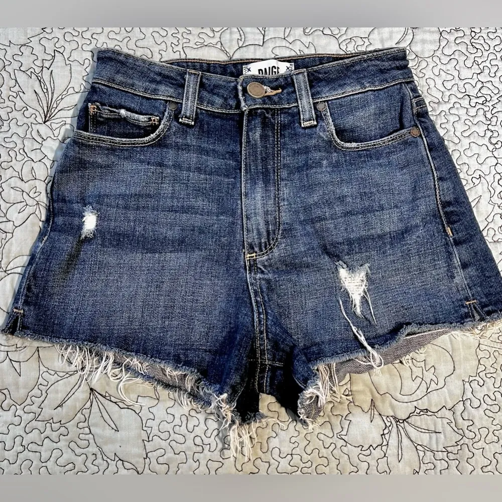 PAIGE Margot  High Waist Distressed Raw Edge Medium Wash Jean Shorts Sz 25 - Image 10